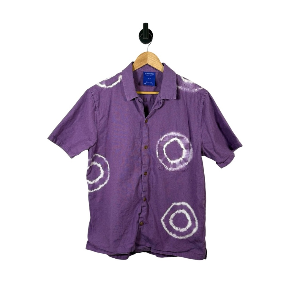 Without Walls Men’s Shibori Dye Camp Collar Linen Shirt Purple/White M